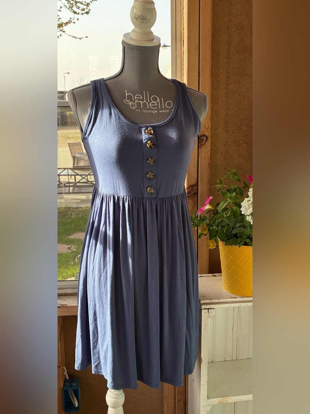NWT Maurices 24/7 Blue Scoop Neck Tank Dress with Button Detail